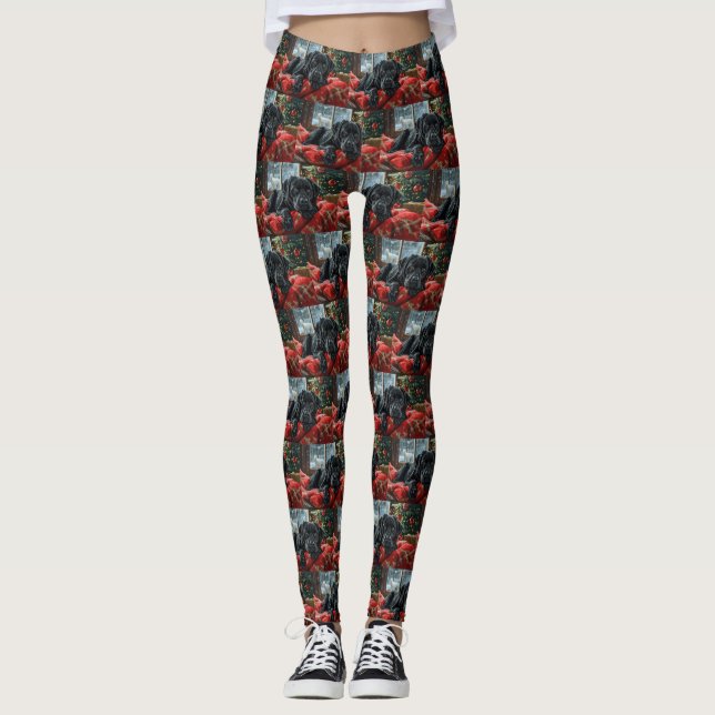 Leggings Chien Labrador Noir Noël Festif (Devant)