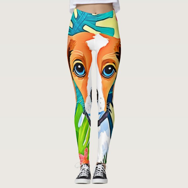 Leggings Chien lumineux avec des fleurs (Devant)