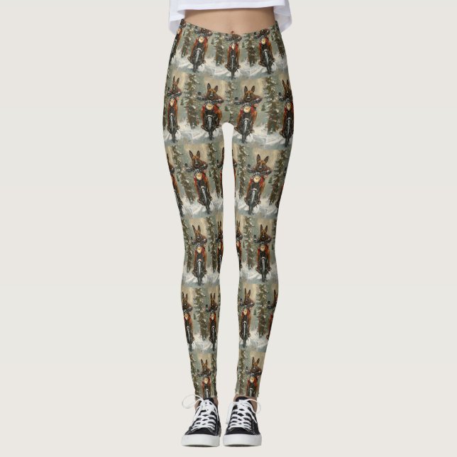 Leggings Chien Malinois Belge à Vélo à Noël  (Devant)