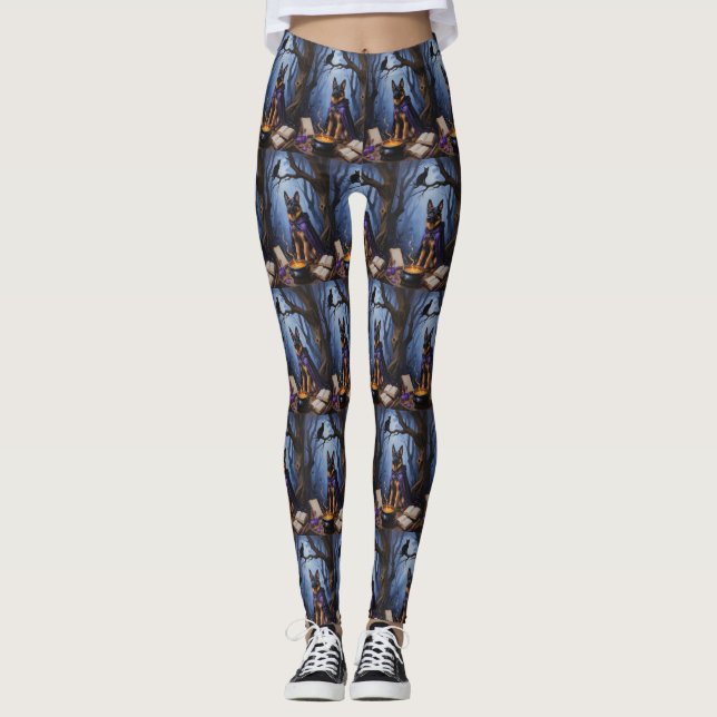 Leggings Chien Malinois belge Peinture d'Halloween lunaire (Devant)
