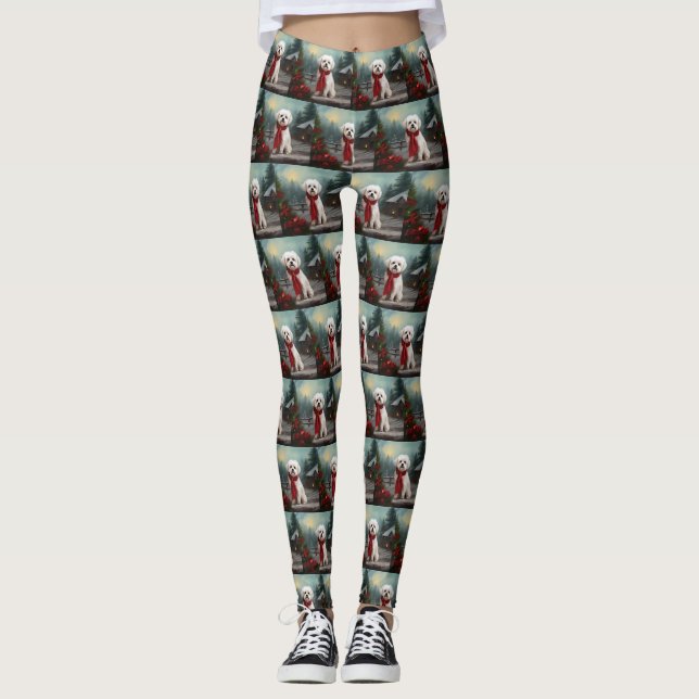Leggings Chien maltais dans la neige de Noël (Devant)