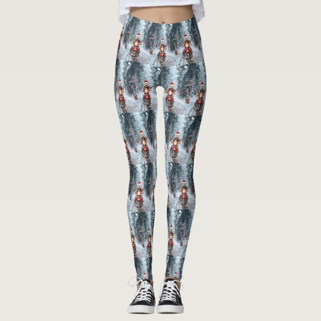 Leggings Chien maltais équitation moto Noël (Devant)