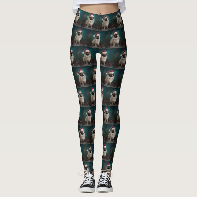 Leggings Chien pekingese pendant Noël de neige (Devant)