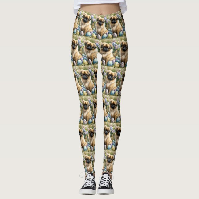 Leggings Chien Pékinois avec Vacances d'Œufs de Pâques  (Devant)