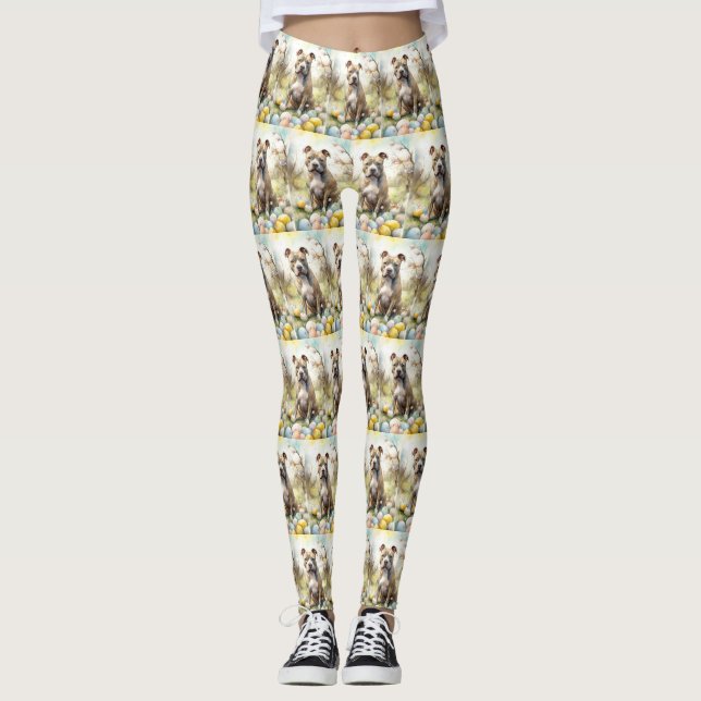 Leggings Chien Pitbull avec œufs de Pâques vacances (Devant)