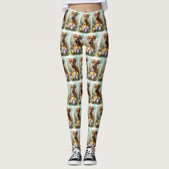 Leggings Chien Rhodesian Ridgeback avec oeufs de Pâques vac (Devant)