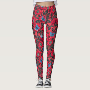 Leggings Chien rose et papillons en rouge et bleu