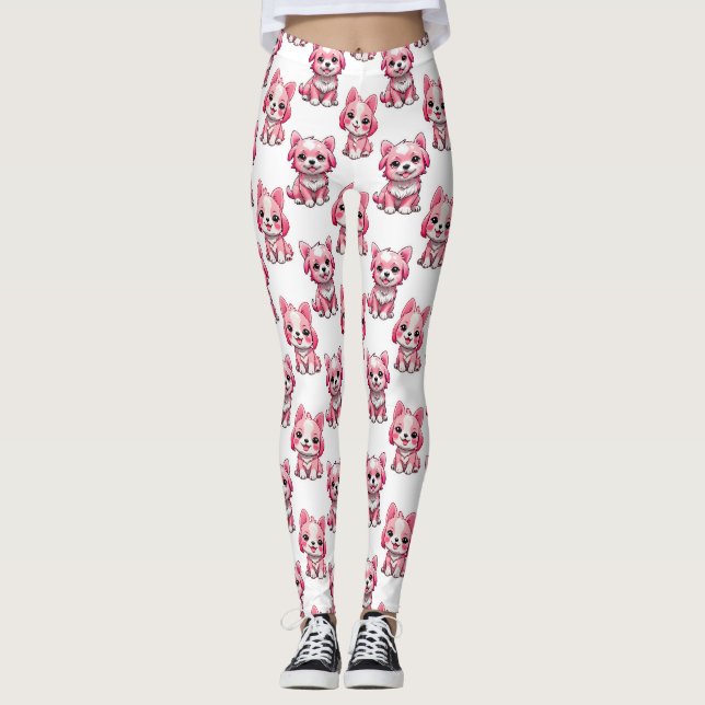 Leggings Chien rose Motif design - blanc (Devant)
