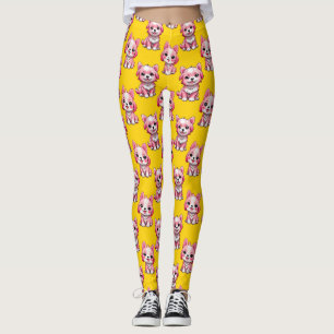 Leggings Chien rose Motif design - Jaune