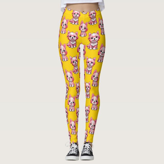 Leggings Chien rose Motif design - Jaune (Devant)