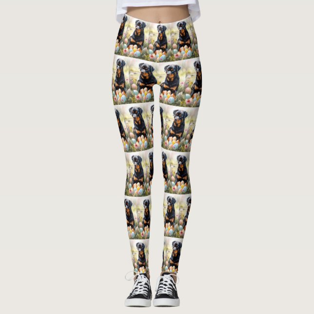 Leggings Chien Rottweiler avec Oeufs de Pâques Fête (Devant)
