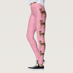 Leggings Chien Rottweiler Rouge Et Brun Sur Coeurs Roses