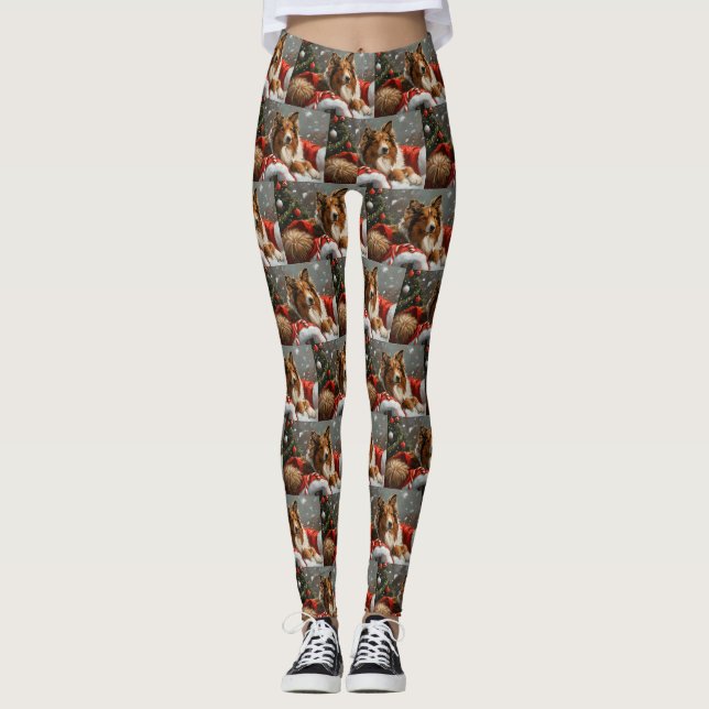 Leggings Chien Rough Collie Noël Festif (Devant)