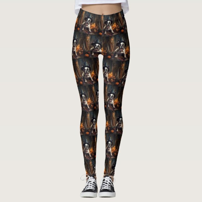 Leggings Chien-taureau Citrouille Halloween effrayant (Devant)