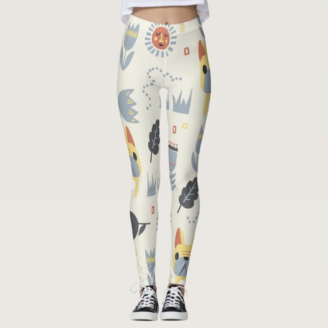 Leggings Chien-taureaux français : Répétition florale scand (Devant)