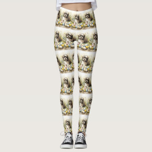 Leggings Chien tibétain de Terrier avec oeufs de Pâques vac