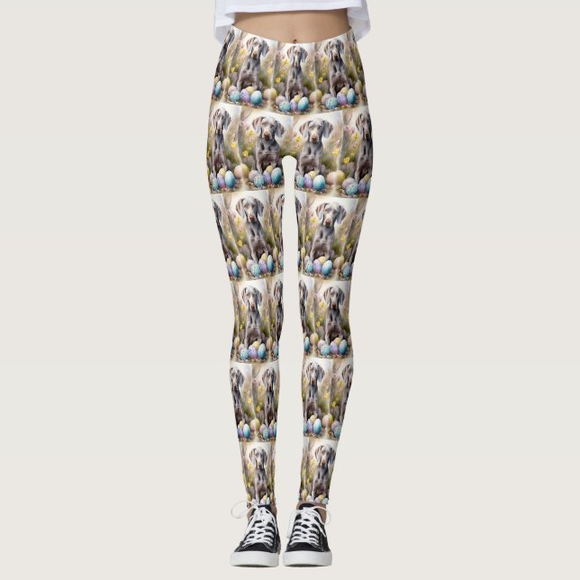 Leggings Chien Weimaraner avec Vacances d'Œufs de Pâques (Devant)