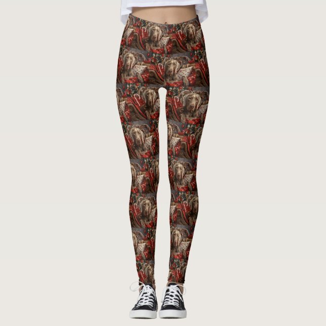 Leggings Chien Weimaraner Noël Fêtard (Devant)