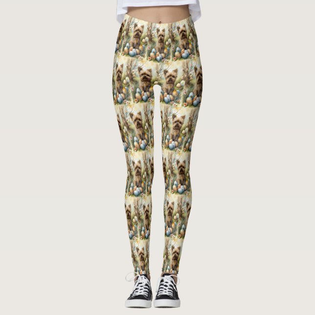Leggings Chien Yorkipoo Avec Oeufs De Pâques Vacances (Devant)