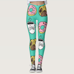 Leggings Chiens amusants, beignets, motif de café.