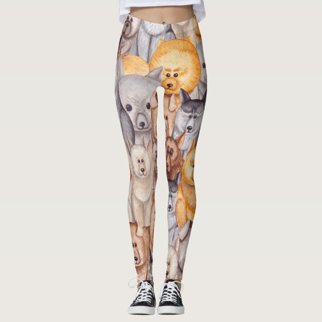 Leggings Chiens Aquarellés : Whimsical Seamless Fun (Devant)