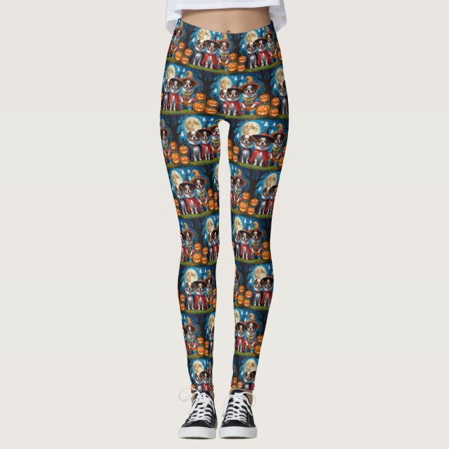 Leggings Chiens Chin Japonais Citrouille Halloween drôle (Devant)