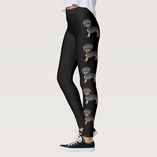Leggings Chiens de bande dessinée teckel à poil dur noir et (Gauche)