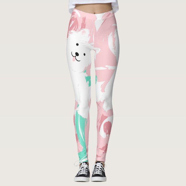 Leggings Chiens de chiots blancs mignons de Westie (Devant)