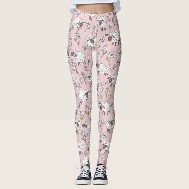 Leggings Chiens de comptage sur coton bonbon rose (Devant)