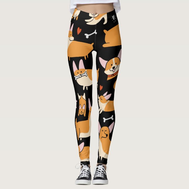 Leggings Chiens De Corgi, Arrière - plan Sans Seamless. (Devant)