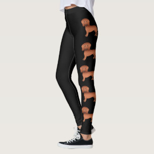 Leggings Chiens De Dachshund À Cheveux Courtes Rouges Sur N
