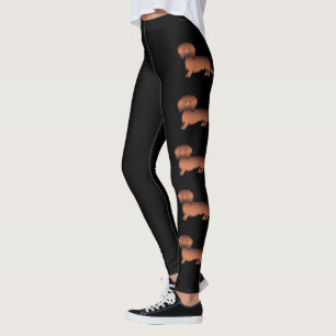 Leggings Chiens de dessin animé Dachshund à poil long rouge