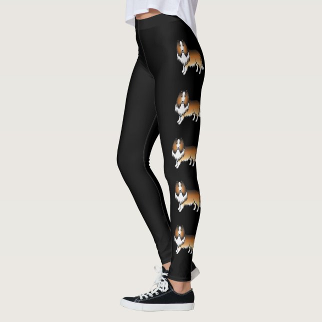 Leggings Chiens de dessin animé mignons Rough Collie Sable (Gauche)