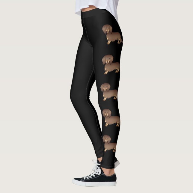 Leggings Chiens de dessin animé teckel à poil long chocolat (Gauche)