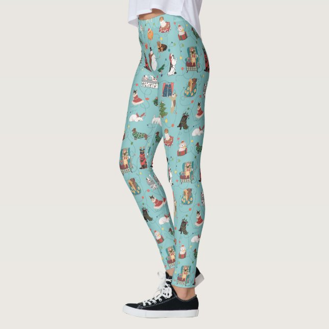 Leggings Chiens de Fêtes en Motif de pulls de Noël (Gauche)
