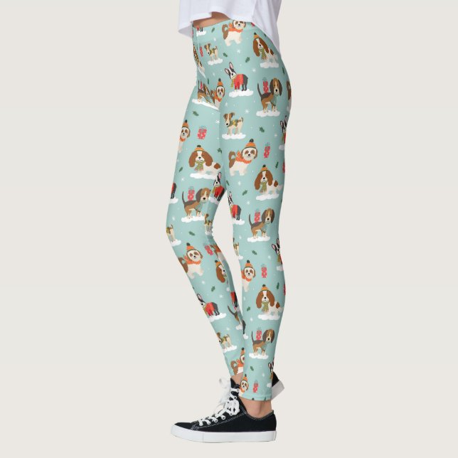 Leggings Chiens de Noël en Motif d'Écharpes douillettes (Gauche)