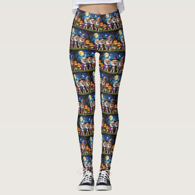 Leggings Chiens de Poméranie Citrouille Halloween Funny (Devant)