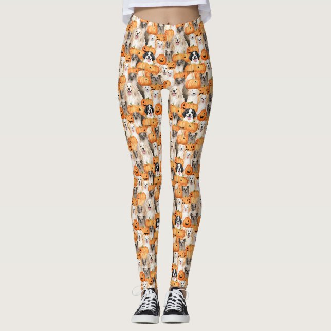 Leggings Chiens d'Halloween - Races de chiens mignons avec  (Devant)