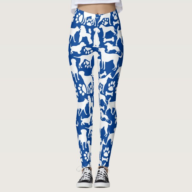 Leggings Chiens et pattes motif 02.b Bleu BG (Devant)