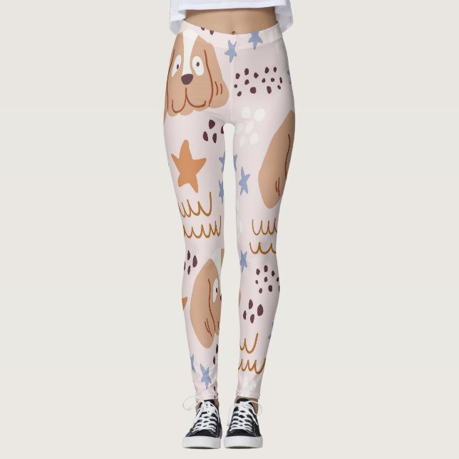 Leggings Chiens mignons, étoiles, lignes : vintage sans sou (Devant)