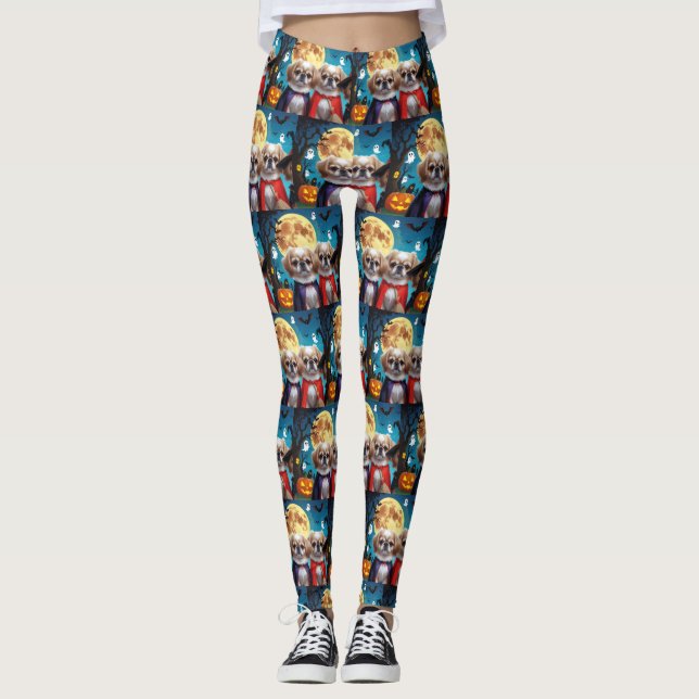 Leggings Chiens Pekingese Citrouille Halloween drôle (Devant)
