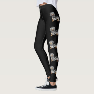 Leggings Chiens Teckel à Poil Long Dapple Noir et Feu