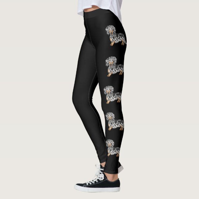 Leggings Chiens Teckel à Poil Long Dapple Noir et Feu (Gauche)