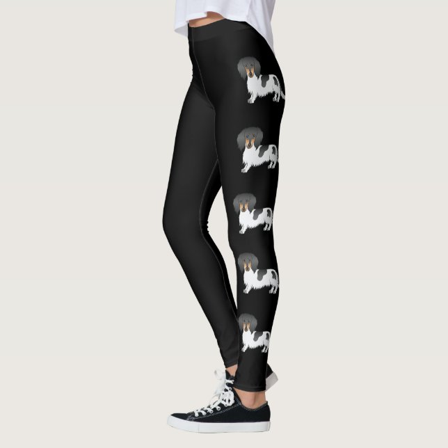 Leggings Chiens teckel à poil long piebalds noir et feu (Gauche)