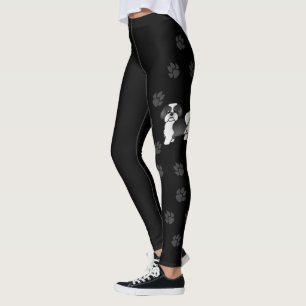 Leggings Chih Tzu Cute Cartoon Chien & Paps Noir Et Blanc