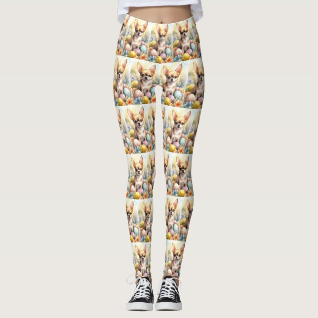 Leggings Chihuahua avec les oeufs de Pâques vacances (Devant)