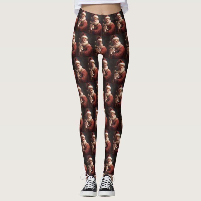Leggings Chihuahua avec Noël Festif du Père Noël (Devant)