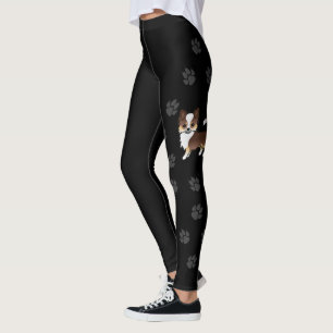 Leggings Chihuahua tricolore à poil long et pattes au choco