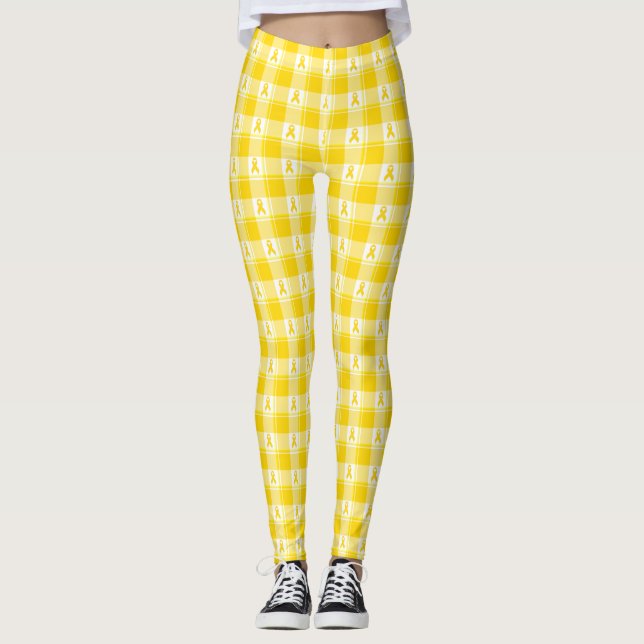 Leggings Childhood Cancer Awareness Plaid Gold Ribbon (Devant)