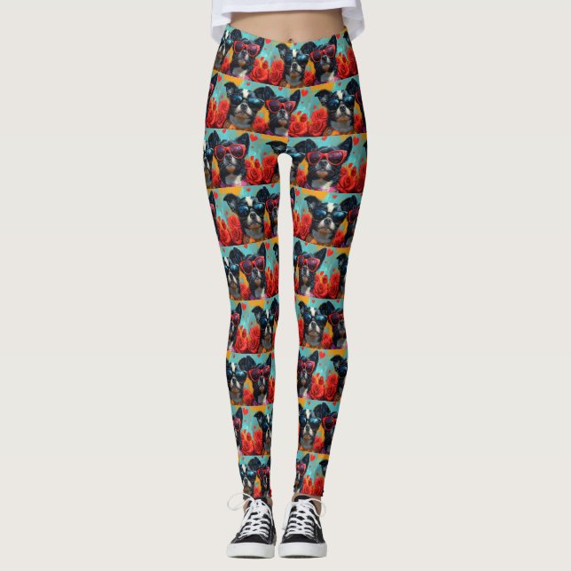Leggings Chin japonais avec coeur Roses Saint-Valentin (Devant)